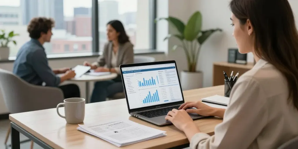 Professional financial planner discussing TFSA planning Montreal with clients in a modern office.