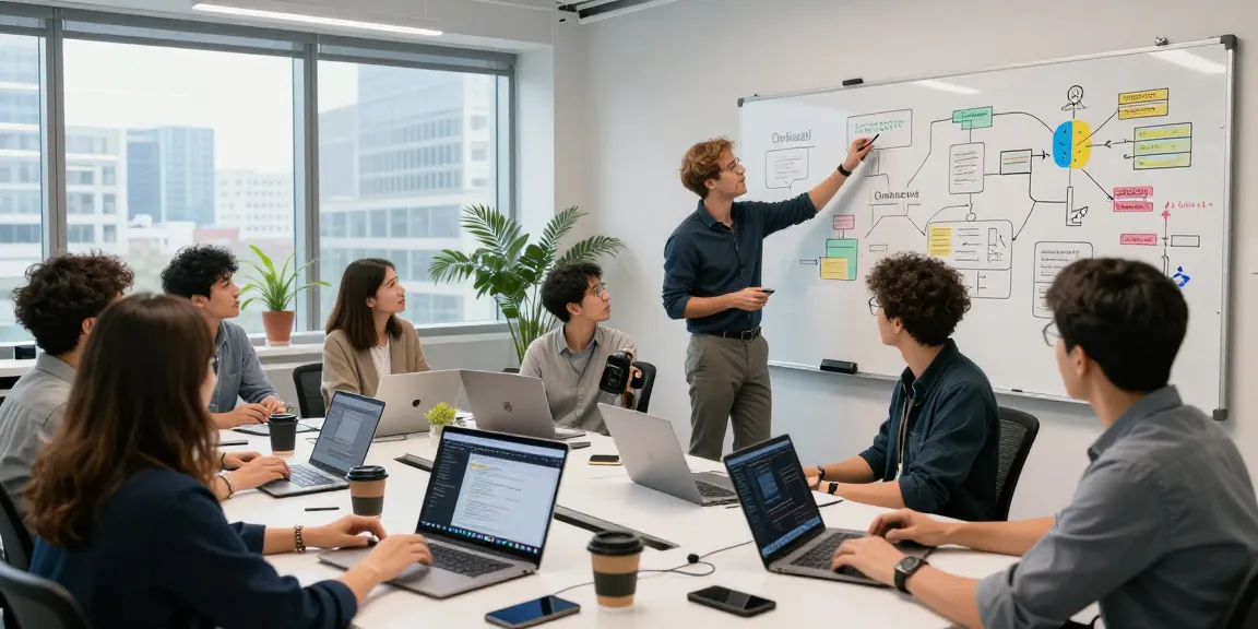 Collaborative office space with professionals brainstorming technology ideas, representing the WPS Official Website.